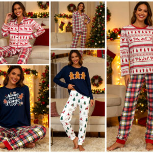 Conjunto de Pijama para Mujer, Ropa de Dormir Suave e Informal de Dos Piezas, Conjunto de Pijama para Mujer, Ropa de Estar en Casa, Conjunto de Pijama Familiar para Navidad - Product Image 1