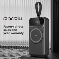 PORPIU Vente en gros de grande capacité, charge rapide PD22.5W, batterie externe 30000mAh avec câble magnétique sans fil intégré 15W pour Apple Android