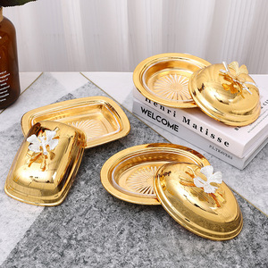 Goldene Runde Butterdose Europäischer Stil Abgedeckte Obstschale Hochwertige Casual Trockenobstschale Snackteller Mit Deckel - Product Image 2