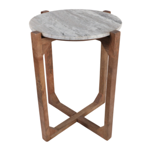 Tavolino rotondo con piano in marmo e base in legno per soggiorno, camera da letto, decorazione per la casa - Product Image 3