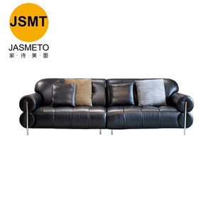 Sofá Moderno Contemporáneo de Cuero Genuino Color Negro Azúcar, Elegante y Acogedor para Sala de Estar - Product Image 6