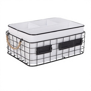Cesta de almacenamiento rectangular de alambre con 5 compartimentos, soporte para utensilios, organizador de cocina, estilo industrial multiusos - Product Image 1