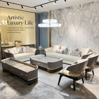 Projet d'aménagement intérieur de villa et d'appartement de design italien moderne, ensemble de canapés de salon haut de gamme en cuir microfibre courbé