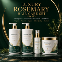 Ensemble de soins capillaires de luxe au romarin, shampoing, après-shampoing, masque et huile capillaire biologiques, naturels, véganes, vente en gros, sur mesure, pour salon et usine