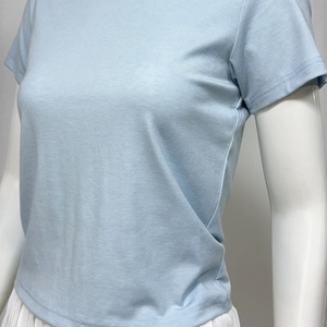 Custom Lightweight Breathable Flexible Durable Materials Short Sleeve Arc Cutout <b>Back</b> Bodysuit Recycled Fabric Yoga Top Skinny - Product Image 3