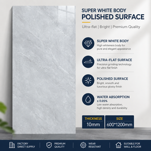 Carrelage en porcelaine super blanc brillant Foshan 600x1200mm, surface ultra plate, double absorption zéro, carrelage intérieur commercial - Product Image 5