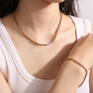 Collier en zircon complet de style européen et américain, chaîne en or minimaliste, chaîne de clavicule pour femme, usage quotidien, directement de l'usine de Dongguan - Product Image 4