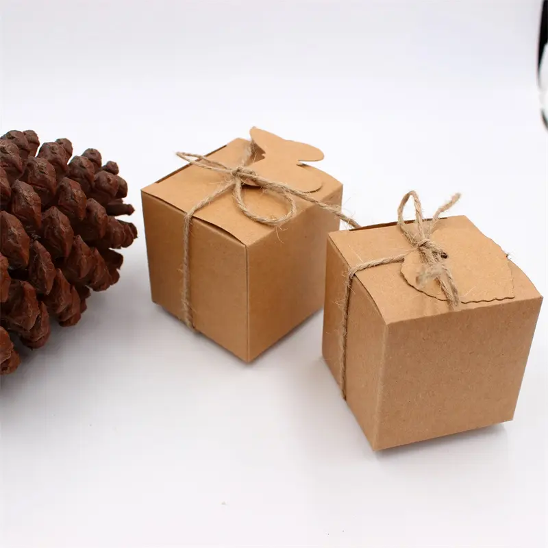 Подарочная коробка из крафт-бумаги в форме куба, подарочная коробка в рустикальном стиле с надписью «Thank You», бирка из шпагата, свадебные сувениры, товары для дня рождения