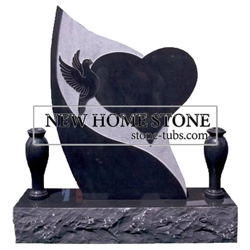 Black Granite Heart Shape Tombstone customized Heart-shaped black headstone for grave