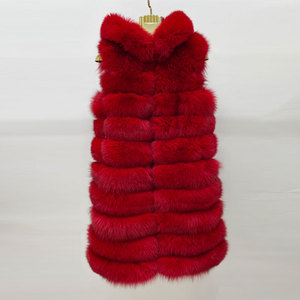 Personalizable Color y Tamaño Largo Con Capucha Rayas Rojo Real Fox <span class=keywords><strong>Fur</strong></span> Chaleco Invierno Grueso Cálido Chaleco de Piel de Mujer - Product Image 6