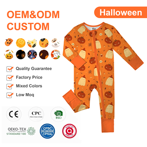 Piyama Bayi Bambu Organik WEIWEI Halloween 2026 Cetak Khusus Grosir RTS Kotak Misteri Piyama Bambu Anak Set 2 Potong - Product Image 1