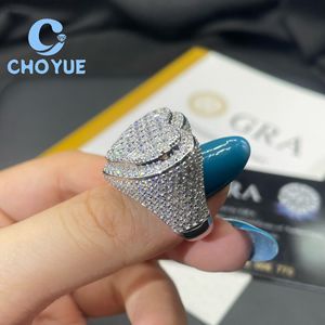 <b>925</b> Sterling <b>Silver</b> Custom VVS Moissanite Heart <b>Ring</b> Ice Out Jewelry Hip Hop Style Eternity Band Pass Diamond Tester GRA - Product Image 5