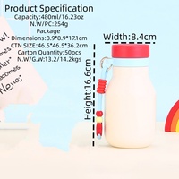 Bouteille d'eau isotherme en acier inoxydable à pois mignons de 480 ml, thermos en forme de pot à lait avec sangle de transport perlée en forme d'étoile