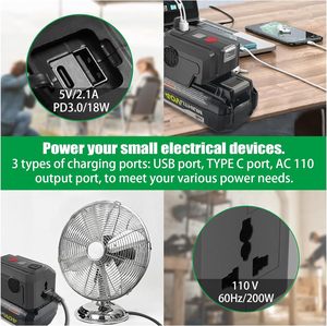 Convertisseur de puissance pour batterie <span class=keywords><strong>Ryobi</strong></span> 40V 200W DC 18V vers AC 110V 220V Convertisseur d'alimentation avec port USB Type C PD3.0 Lumière LED - Product Image 5
