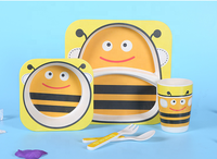 Ensemble Vaisselle Design Minimaliste pour Enfants en Fibre de Bambou, Assiettes Écologiques, Vaisselle Animaux Dessins Animés en Bambou et Mélamine pour Enfants