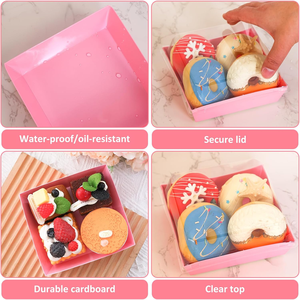 Boîtes d'emballage pour sushi, hamburgers et sandwichs en carton kraft rose avec logo personnalisé imprimé et couvercle transparent, <span class=keywords><strong>vaisselle</strong></span> de fête en gros - Product Image 3