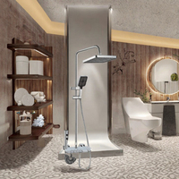 Robinet de douche mural carré chromé Maite, moderne et élégant, à double poignée, en laiton poli, avec cartouche céramique, jet de pluie doux