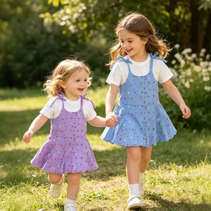 Completo da <span class=keywords><strong>bambina</strong></span> 2 pezzi con stampa: vestito con bretelle e gonna a balze e <span class=keywords><strong>pantaloncini</strong></span> tinta unita abbinati - Product Image 2