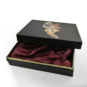 Rough Matt Black Cardboard Lid and Base Gift Box with Gold Paper Cuff - Product Image 1
