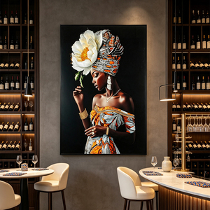 Arte mural mujer africana moderna, imagen cristal con placa MDF, obra incrustada cristales para decoración hogar - Product Image 2