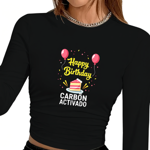 Camiseta de Manga Larga para Mujer con Estampado de Feliz Cumpleaños, Estilo Y2K, Cuello Redondo, Tejido de Punto, Spandex, Poliéster, Top de Moda - Product Image 1
