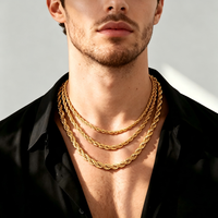 Collier en acier inoxydable personnalisé, style hip-hop, chaîne corde, plaqué or 18 carats PVD, étanche, pour femmes et hommes, 3mm 4mm 5mm