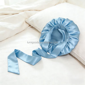 <span class=keywords><strong>LUMI</strong></span> Bonnet de nuit en satin de soie double couche coloré avec lien pour cheveux longs - Bandeau large 36x36cm - Product Image 2