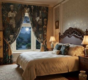 Greco Roman Marble Statue <b>Window</b> Curtains Dense Floral Design 70% Light Blocking Premium Decorative Fabric Panels for Home - Product Image 3