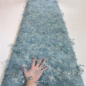 Malla de <span class=keywords><strong>moda</strong></span> nuovo tessuto a maglia ricamato 3d con perline e tubi ricamato tessuto a rete con poliestere non elastico - Product Image 6