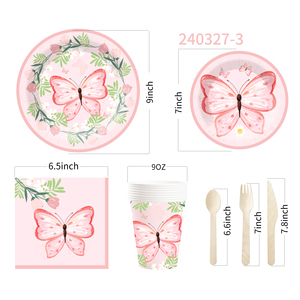 DAMAI Nuevo Diseño Personalizado, Kit de Vajilla de Papel con Diseño de Mariposas, Plato Desechable Rosa para Decoración de Fiestas de Cumpleaños de Niñas - Product Image 3