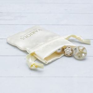 Custom logo Printed Gold Satin Drawstring Pouch Personalise Luxury Jewelry Gift Bag Present Bags - Product Image 4