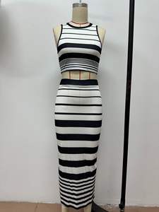 Viviblook Z416ST01 Nueva llegada Ropa femenina Chaleco a rayas Crop Top Falda Conjunto de 2 piezas para mujer - Product Image 6