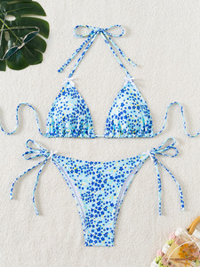Oemカスタム花柄水着女性レースアップローライズ女性用セクシートライアングルひもひもマイクロビキニセット - Product Image 6