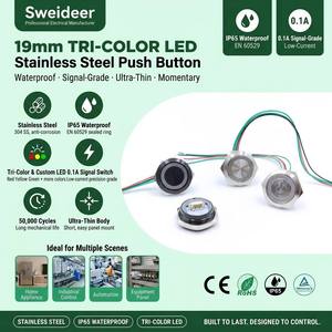 19mm Tri Color LED Stainless Steel Short Ultrathin <strong>Switch</strong> with Cable Waterproof Momentary Mini Black Metal <strong>Push</strong> <strong>Button</strong> <strong>Switches</strong> - Product Image 1