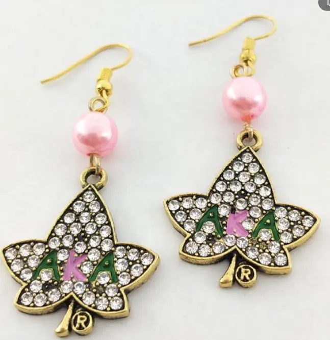Personalizzare la nuova lega di metallo alla moda rosa verde diamante foglia d'acero ciondolo diamante KAPPA alfa AK orecchini Costume greco