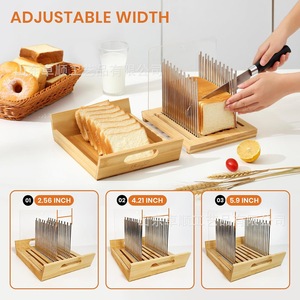 Trancheuse à pain en bambou ZS avec rails en acier inoxydable et plateau à miettes, outil de cuisine pour trancher les toasts - Product Image 3