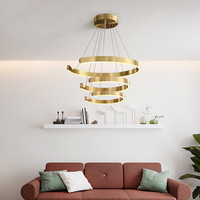 Lustre moderne nordique à 3 anneaux en acrylique doré, télécommande LED dimmable, taille moyenne, CRI 85, 50 000 heures d'éclairage