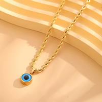 Collier pendentif croix cœur en acier inoxydable et or 18 carats, motif œil bleu du diable, très populaire