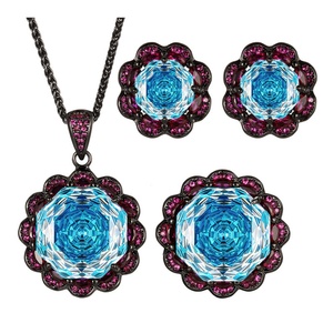 Wholesale Eco-friendly Copper Black Gold Plated 16-10MM Sea Blue Zircon Necklace Earrings <b>Ring</b> <b>Woman</b> Jewelry <b>Set</b> Bridal - Product Image 1