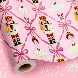 Pink Nutcracker <b>Wrapping</b> <b>Paper</b> 46.8 Square Feet Double Side Reversible Christmas Gift Wrap For Girls Craft - Product Image 1