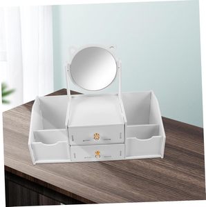 Boîte de Rangement Cosmétique Multifonctionnelle de Luxe Blanche Ronde avec Miroir et Poignées, Style Nordique, Vente en Gros - Product Image 2