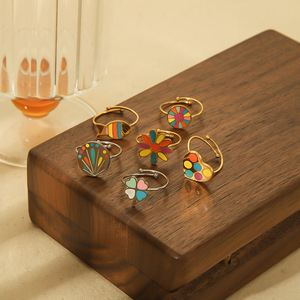 Bohemian Style Colorful <b>Adjustable</b> <b>Ring</b> For Women Flower Heart Animal Design Jewelry Gift - Product Image 2