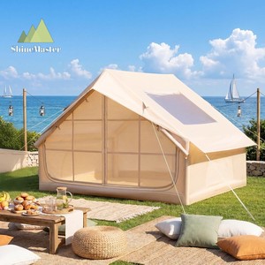 Tente gonflable de luxe avec pompe, tente de type cabane en bois pour 4 saisons, grande tente de camping familiale pour l'extérieur avec fenêtres et portes en maille - Product Image 3