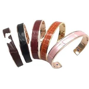 odian jewelry 316 stainless steel bracelet bangle inlaid zircon stone and genuine crocodile leather bracelet