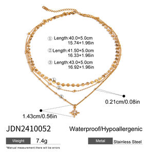 J & D Jewelry 18K chapado en oro de acero inoxidable impermeable antideslustre tres capas estrella encanto collar - Product Image 5
