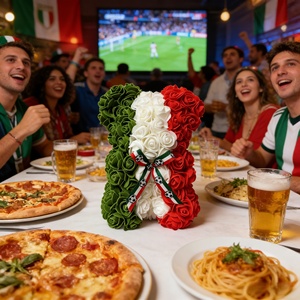 Ours en peluche populaire fait main, à thème drapeau mexicain, avec fleurs artificielles roses en PE, pour fêtes et réunions, en boîte cadeau avec ruban de football - Product Image 2