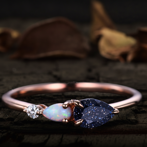 Anneaux empilables uniques en grès et opale bague Art déco opale naturelle bague cadeau de mariage bague en argent 925 bague fantastique bague cadeau de nouvel an - Product Image 1