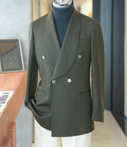 Traje MTM de Lana Verde con Solapa Tipo Chal, Estilo Italiano, Corte Slim, Talla Grande, Doble Botonadura, Blazer Hecho a Medida para <span class=keywords><strong>Hombre</strong></span> - Product Image 1