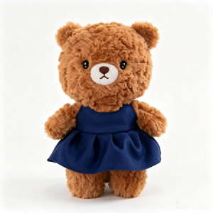 Venta al por mayor de juguetes de peluche de oso marrón con falda azul marino y pelo rizado, de 8 pulgadas, animales de peluche de dibujos animados y anime para niños, para máquina de garras - Product Image 1