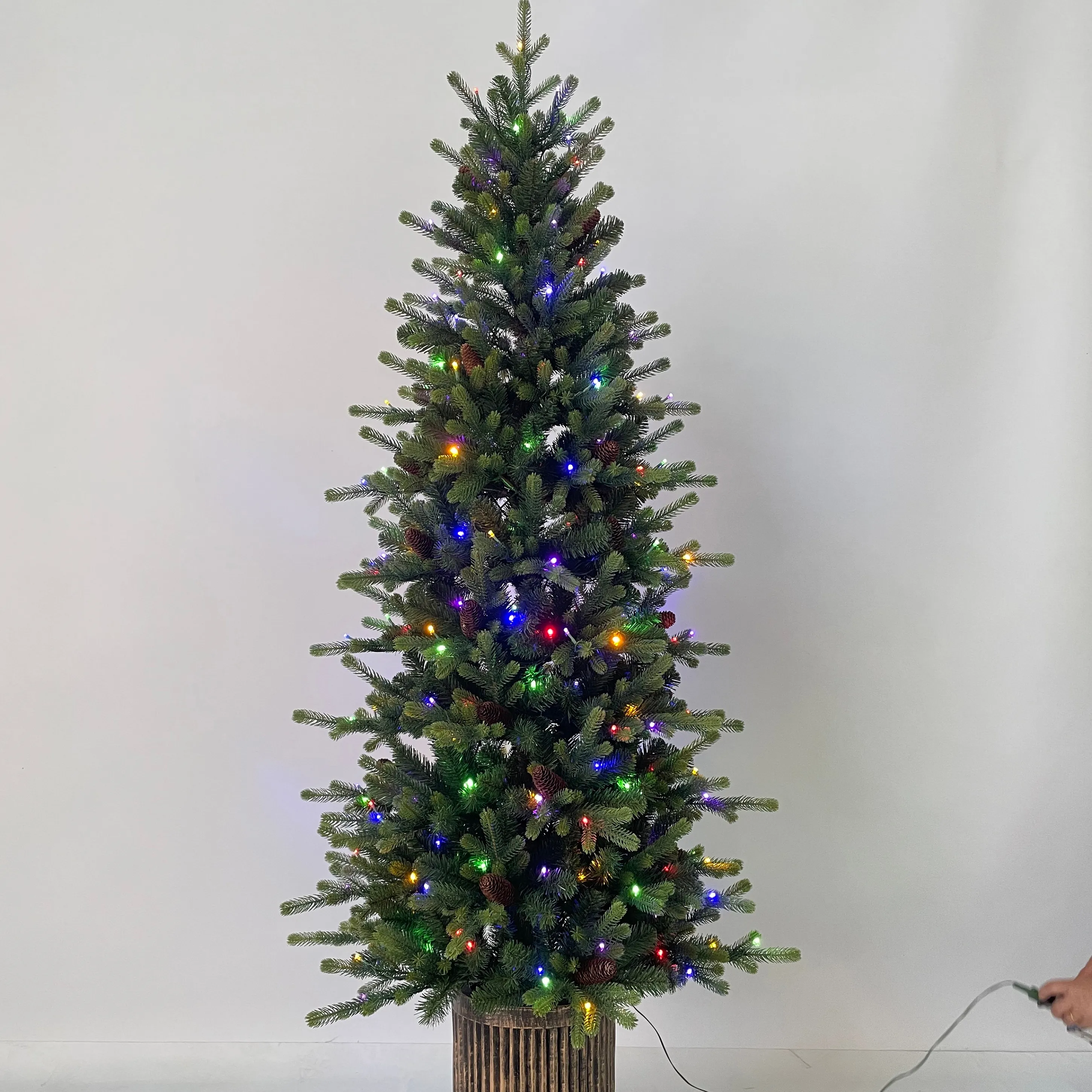 Árbol de Navidad verde LED preiluminado de puntas mixtas, árbol de Navidad en maceta a buen precio, árbol de Navidad de porche que cambia de Color
